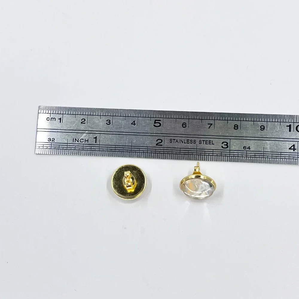 New / Handcrafted - Gold, Cream & Orange Shiny Gold Tone 12mm Stud Earrings - Picture 5 of 7